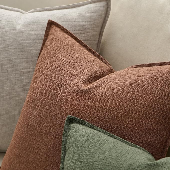 MIULEE Fall Thick Textured Rust Euro Sham Throw Pillow Covers 24x24 Inch | 2 Pack, Terracotta Decorative Linen Blend Pillow Cover, Flange Edge Design, Farmhouse Modern Boho, Bed Couch Home Decor