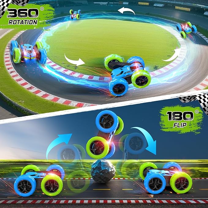 cosone Remote Control Car for Kids Ages 6+, RC Cars Stunt Car Toy 4WD Double Sided 360° Rotating Remote Control with Headlights, Birthday Xmas Gifts for Boys 6 7 8 9 10 11 12 Valentines Day Gifts