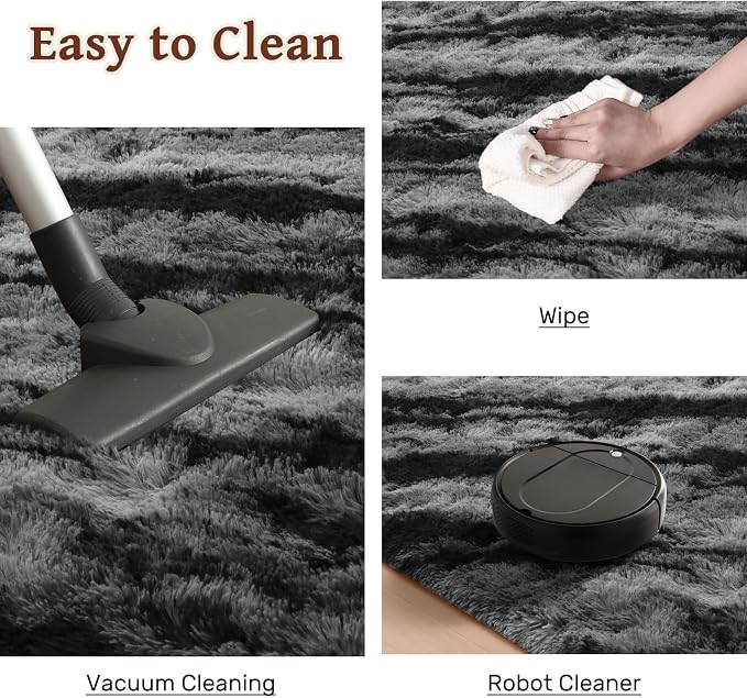 5x8 Ft Area Rugs for Living Room, Black Plush Fluffy Shaggy Bedroom Rugs Non-Slip, Ultra Soft Carpet for Nursery Kids PlayRoom Dorm Office Indoor
