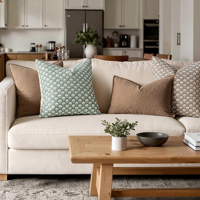 MIULEE Floral Print Decorative Pillow Covers 18x18, Lake | Vintage Boho Farmhouse Modern Home Decor, Set of 2, Block Print Cushion Covers for Couch Sofa Bed Living Room