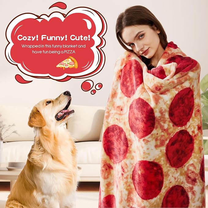 SeaRoomy Pizza Blanket, Realistic Food Funny Pizza Blanket, 60 in | White Elephant Gifts, Gag Gifts For Teen Boys & Girls, Novelty Christmas Birthday Presents, Double Sided, Soft Flannel
