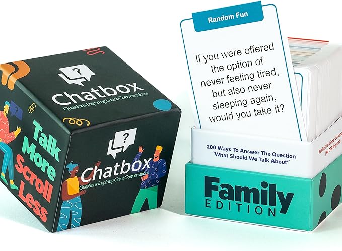 Chatbox 200 Conversation Starter Cards – Family Games for Kids and Adults – Fun Travel Games – Party Card Game – Conversation Cards – Couples Card Game for Game Night