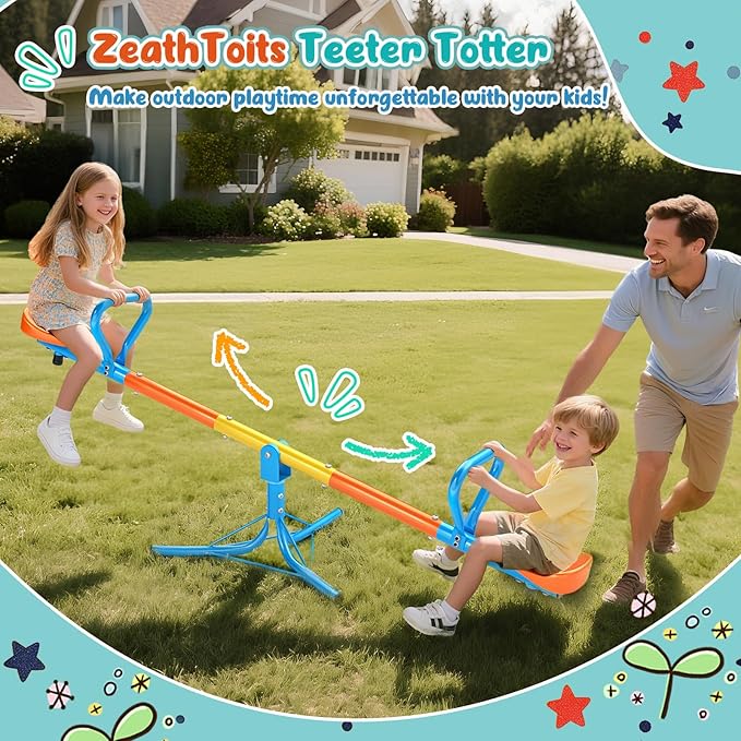 Seesaw -Teeter Totter for Kids Ages 3-8 -Toddler Seesaw with 360° Swivel-Sit and Spin Teeter Totter - Durable Outside Toys for Indoor & Outdoor Playground Playhouse Backyard