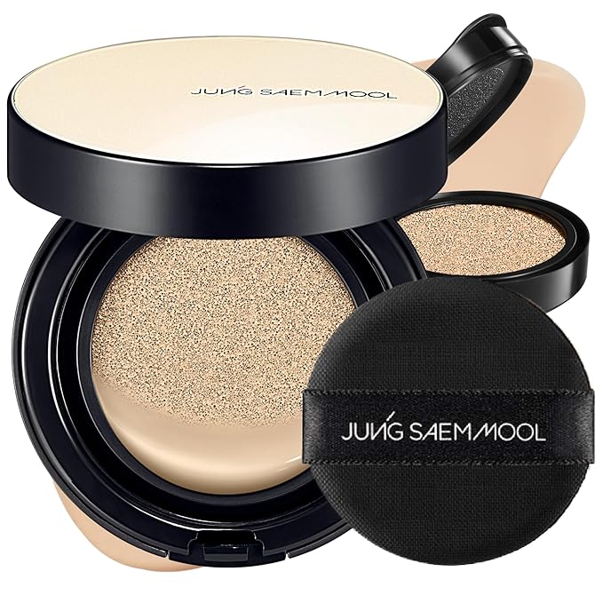 JUNG SAEM MOOL Essential Skin Nuder Cushion | Natural Finish, Buildable Coverage Cushion Foundation by Korean Makeup Artist (Refill Included, 0.98 Fl Oz, SPF 50), 19 N-Light