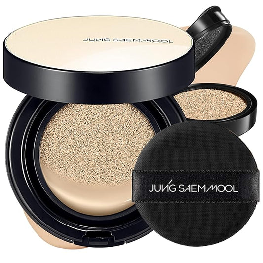 JUNG SAEM MOOL Essential Skin Nuder Cushion | Natural Finish, Buildable Coverage Cushion Foundation by Korean Makeup Artist (Refill Included, 0.98 Fl Oz, SPF 50), 19 N-Light