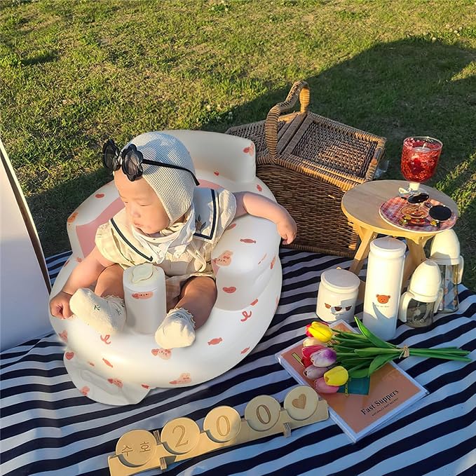 EKEPE Inflatable Baby Chair with Built in Air Pump, Sit me Up Floor Seat for Baby 3 Months & Up, Blow Up Baby Seats for Infants for Sitting Up - Bunny