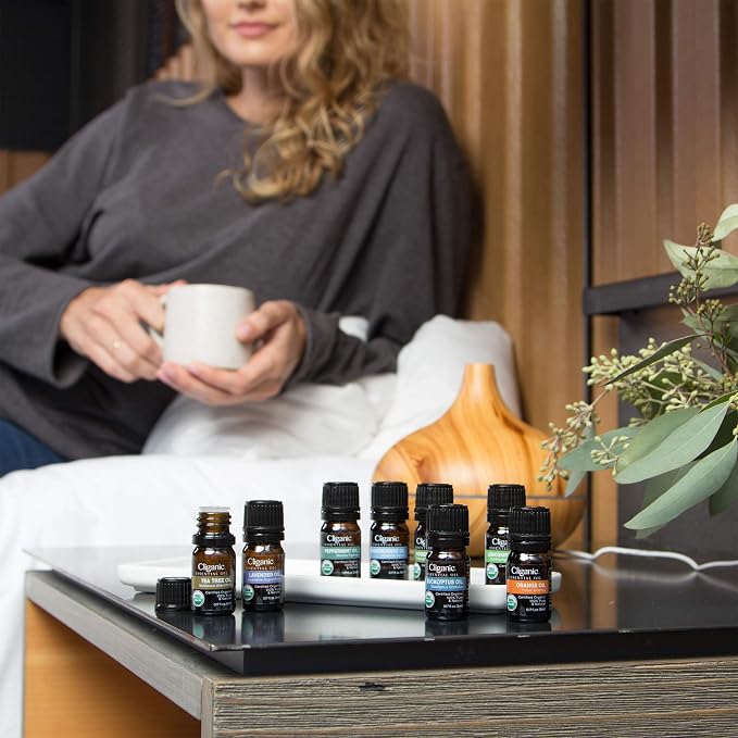 Cliganic Organic Castor Oil with Top 6 Essential Oils Set