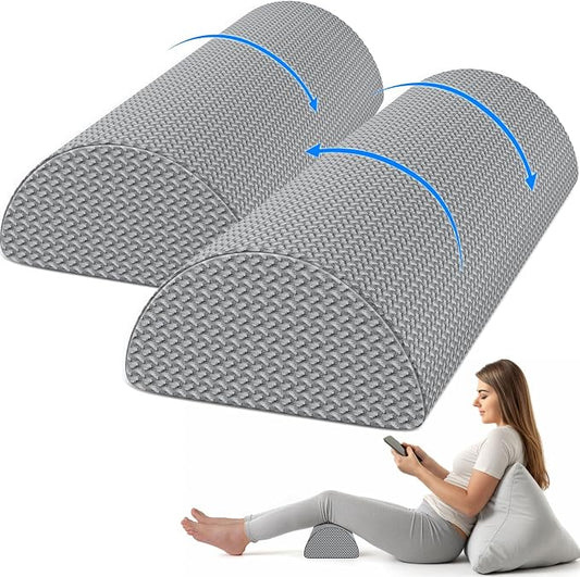 TranquilRelax 2 Pack Knee Pillow for Back Sleeping Memory Foam Half Moon Bolster Pillow for Legs, Under Knee Support, Ankle & Foot Comfort Orthopedic Pillow for Side Sleepers, Grey