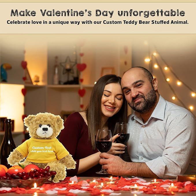 Customized Beige Brandon Bear - 12 inch Personalized Stuffed Bear Plush Toy - Perfect Custom Shirt Bear Gift for Graduation Valentines Graduation Easter Holidays (Yellow Shirt)