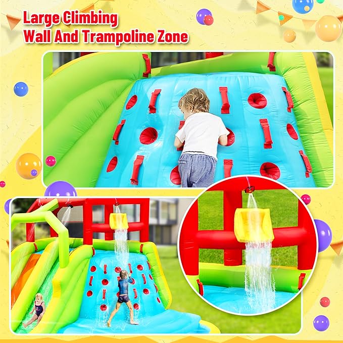 Inflatable Water Slide Park, Bouncy Castle with Deep Pool, 191 x 157.5 x 100 Inch, Jumping Castle with Air Blower