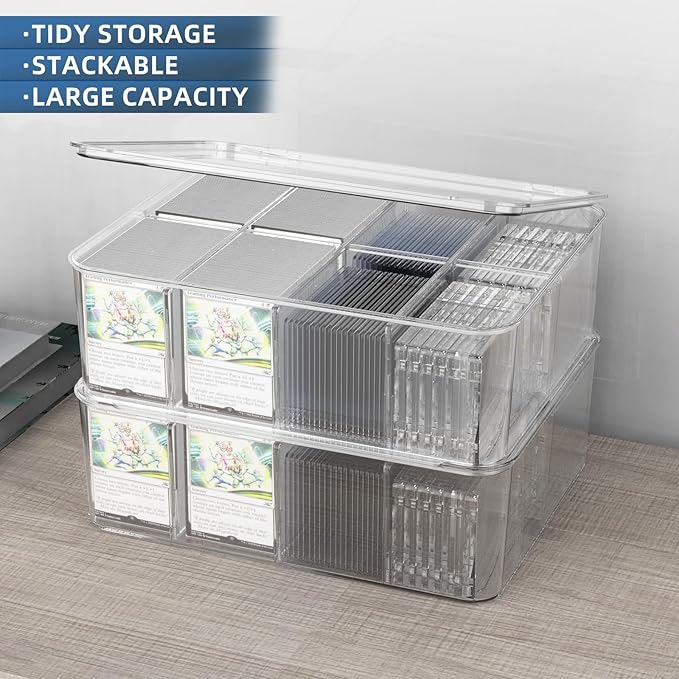 Transparent Trading Card Storage Box-Holds 2000+ Loose Cards-Plastic Card Deck Box for Baseball Cards/for Toploaders/for Graded Card/for MTG/for Magnetic Etc.