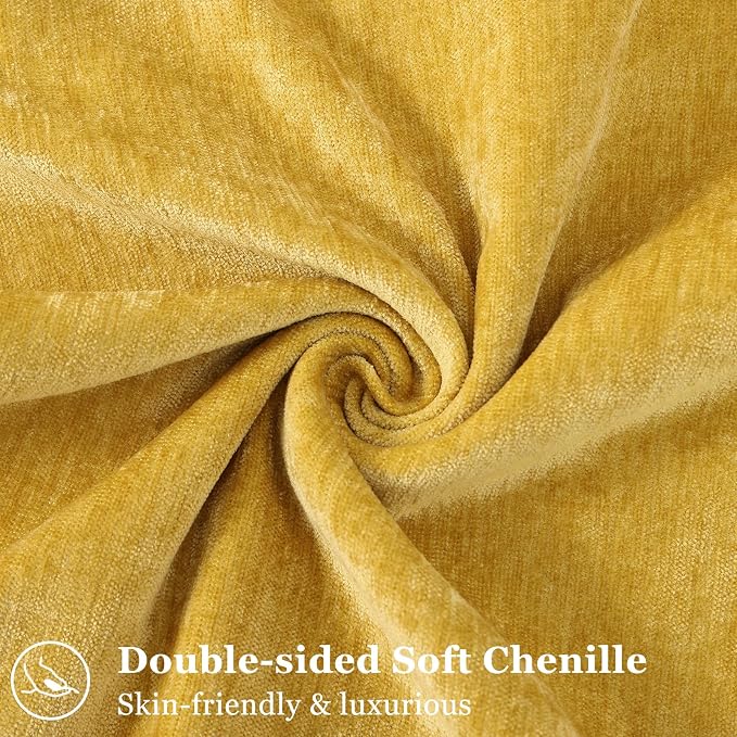 decorUhome Chenille Mineral Yellow Throw Pillow Covers 18x18 Set of 2 | Fall Soft Couch Decorative Modern Velvet Pillow Cases with Elegant Design for Sofa Bed Living Room Home Decor