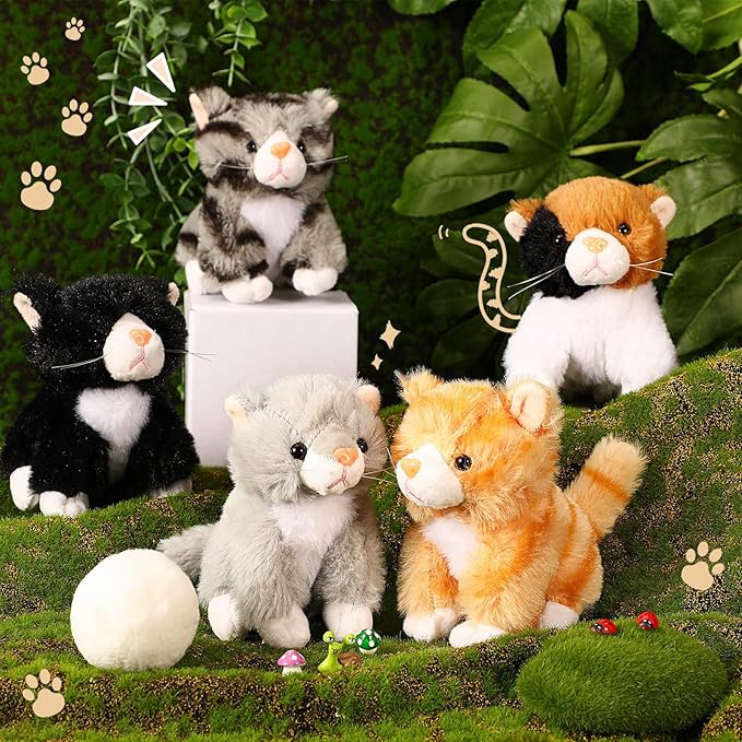 Sumind 8 Pcs Cat Stuffed Animals Bulk Plush Pets 5 Inch Cute Assorted Plush Cats Horse for Birthday Halloween Christmas Party Favors Favors(Long Hair Cat)