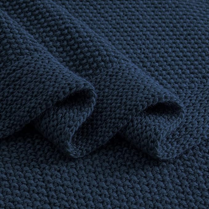CozeCube Navy Blue Seed Stitch Throw Blanket 60"x80", Farmhouse Decor | Blanket for Couch, Soft Cozy Cable Knit Throw for Bed Sofa Living Room, Lightweight Warm Decorative Christmas Blanket
