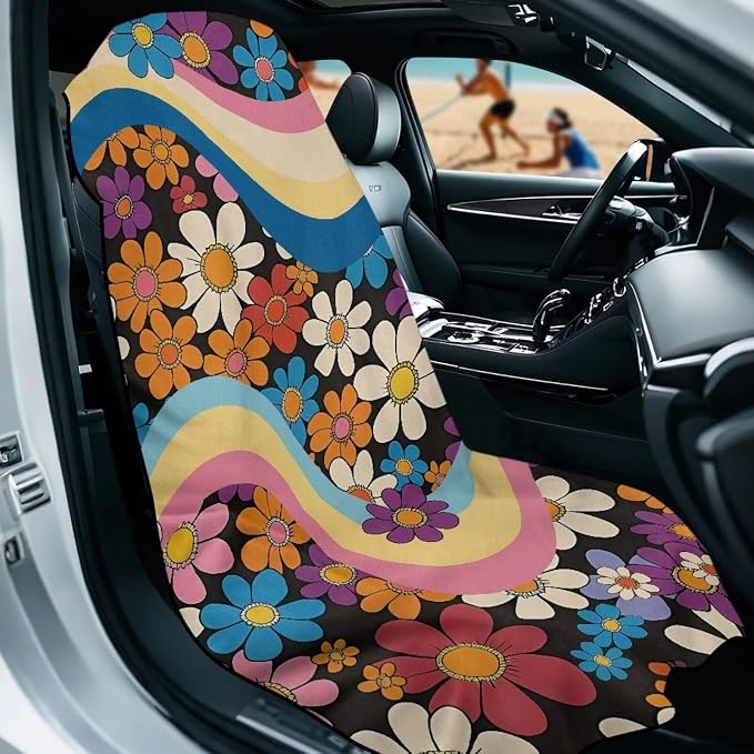 INSTANTARTS Retro Flower Power Car Seat Towel Covers Yoga Towel Car Seat Cover Portable