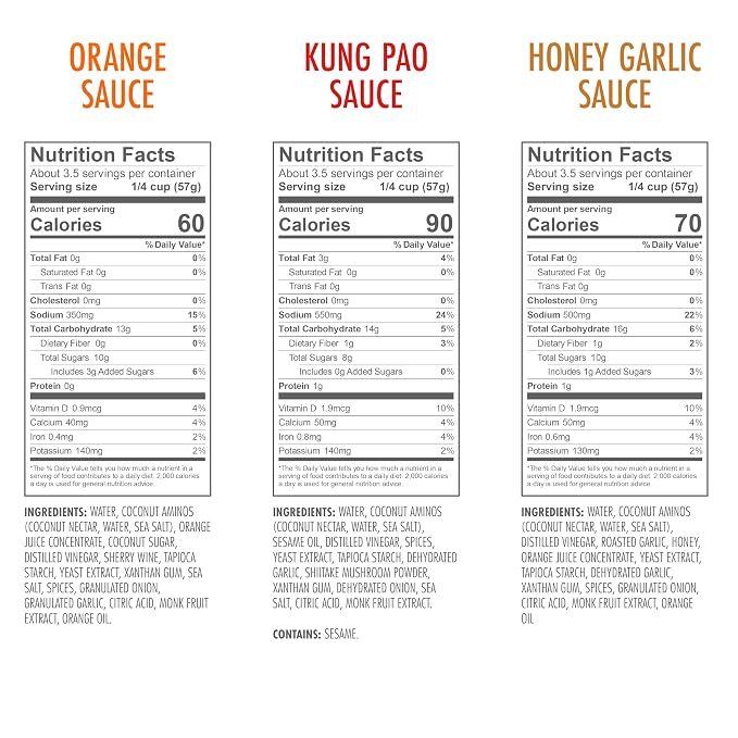 Kevin's Natural Foods Simmer Sauce, Orange/Kung Pao/Honey Garlic | Paleo Variety Pack, Stir-Fry Sauce, Gluten Free, No Preservatives, Non-GMO