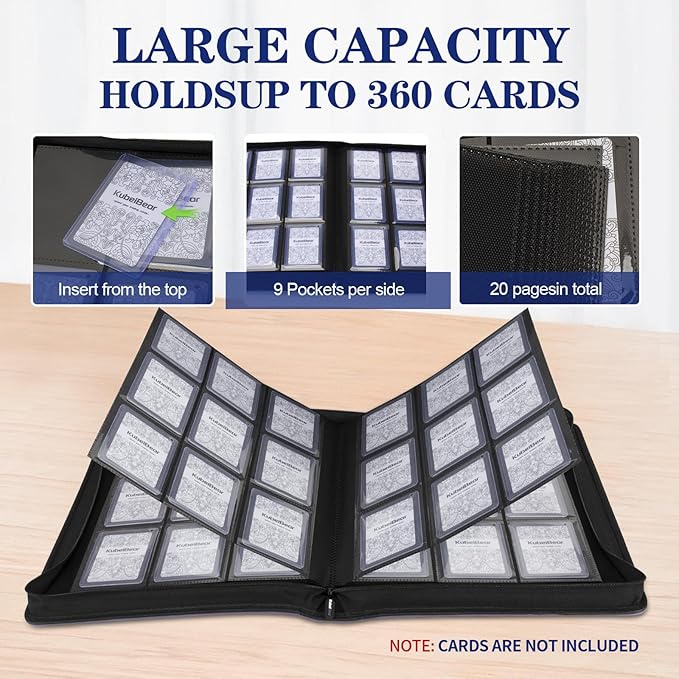 Toploader Binder – 360 Capacity, Zippered Trading Card Holder for MTG, Sports & Collectible Cards – Acid-Free, Durable & Travel-Friendly Storage (Pink dots, Toploader Binder)