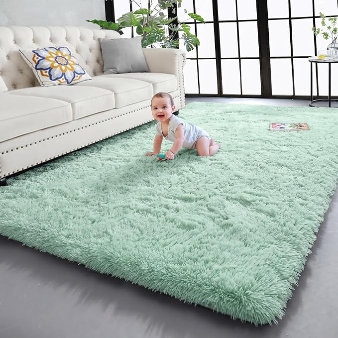PAGISOFE Sage Green Rugs for Bedroom, 3x5 Ft Shaggy Rug Plush Fuzzy Carpet for Living Room, Fluffy Green Rugs Home Decor Aesthetic,Non-Slip Rug for Nursery Room Decor Girls Boys