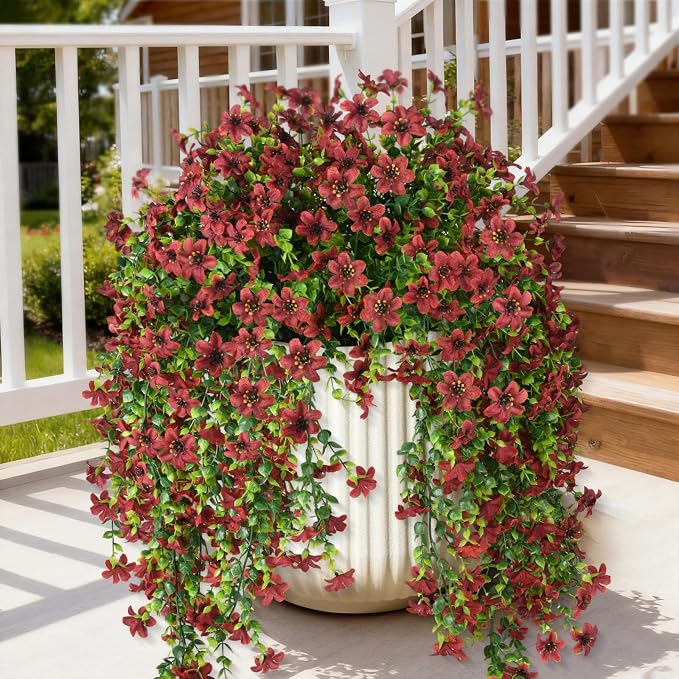 INQCMY Artificial Fake Hanging Flowers Plants for Outdoor Fall Decoration | 2PCS Faux Silk Daisy with Eucalyptus Leaves,UV Resistant Look Real for Outside Home Planter Porch Patio Yard Autumn Decor