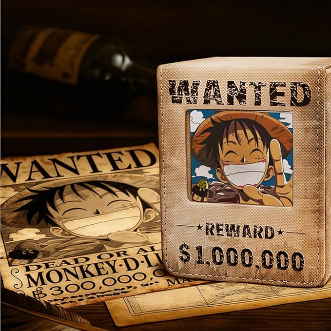 Wanted Poster Themed Deck Box with Commander Display, MTG Card Deck Case Fit 120 Single Sleeved Cards, PU Leather Magnetic Card Storage Box with 2 Dividers, Compatible with One Piece/TCG