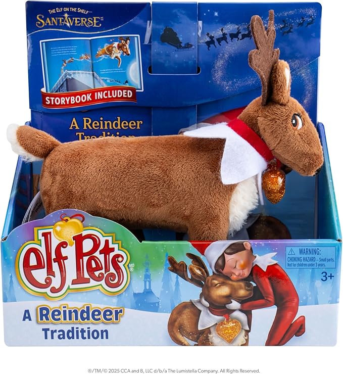 Elf Pets: A Reindeer Tradition - Includes Beautifully Illustrated Hardbound Storybook, Huggable Elf Pet Reindeer Stuffed Animal with Golden Heart Charm and Official Adoption Certificate