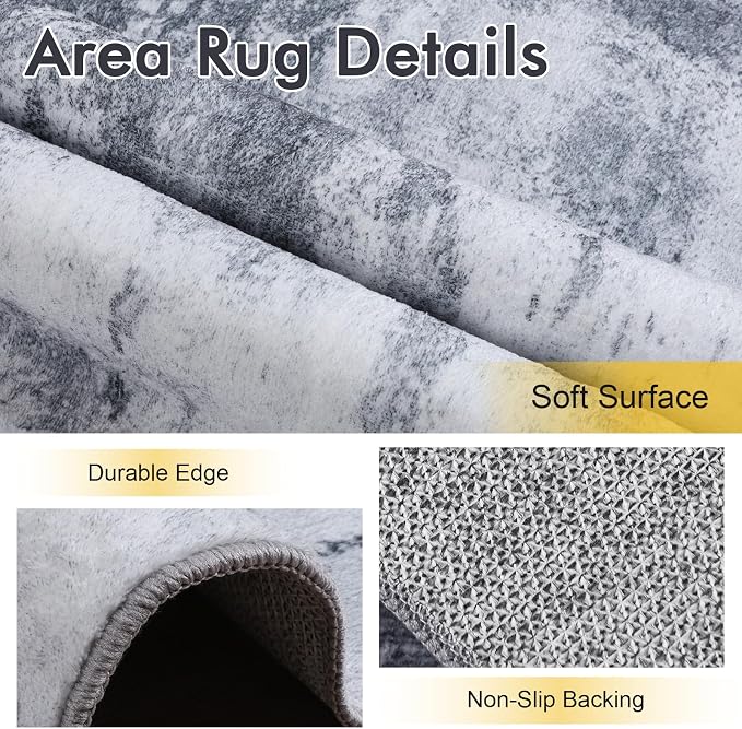 5x7 Ft Area Rugs for Living Room, Soft Non-Slip Washable Rugs Modern Abstract Pattern Carpet for Bedroom Indoor Floor Nursery Home Decor (Grey)