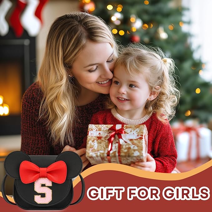 mibasies Toddler Purse Girl Gifts: Girls Birthday Gifts for 3-8 - Toys for Ages 2-4 Girls Mouse Ears Purse, Black, Letter S