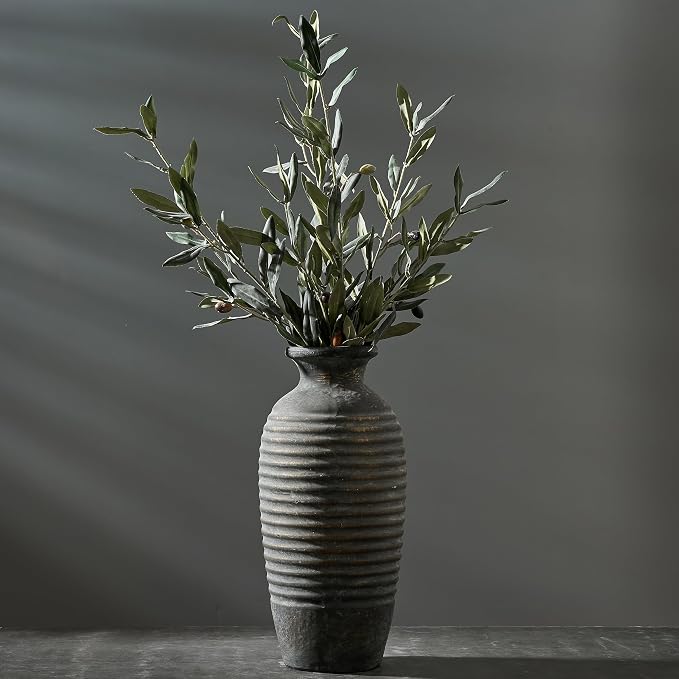 Emotionally Grounded Vase, Vaseking Large Ceramic Rustic Vase, 14.4 inch Minimalist Threaded Decorative Farmhouse Tall Vases for Home Decor, Living Room, Enterway, Table Decoration, Bronze