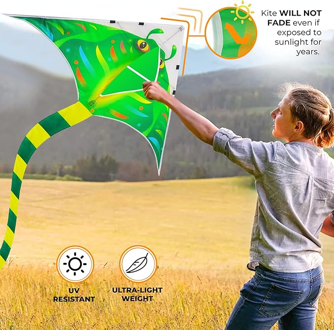 4 Pack Kites - Large Fire Dragon Kite Green Snake Devil Fish Red Mollusc Octopus with Long Colorful Tail for Kids Adults Beach Toy Gifts Outdoor Game Activities