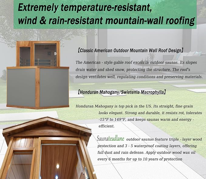 LTCCDSS Ultra-Low EMF Outdoor Sauna 2 Person, Mahogany Far Infrared Sauna for Home, Withstand Outdoor Temp -10℉-149℉| EMF Readings Below 0.5mG, 9 Low EMF Boards-Chromotherapy-Bluetooth Speaker