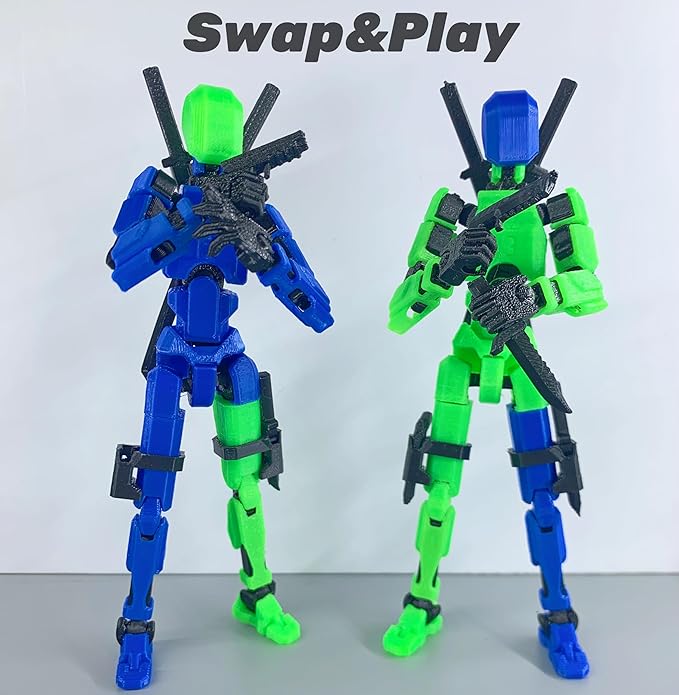 Pre-Assembly 3D Printed 5.54'' Stick Tian 13 Action Figure, Multi-Jointed Robo13, Articulated T13 Desktop Decoration,12 in 1 d13 Accessories Best Birthday Festival Gift (Blue)