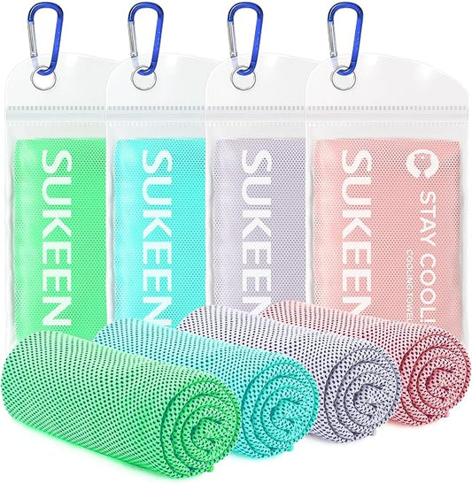 Sukeen 4 Pack Cooling Towels for Hot Weather 40"x12", Gym Towels for Men and Women, Soft Breathable Workout Towels for Yoga, Running, Sport, & More