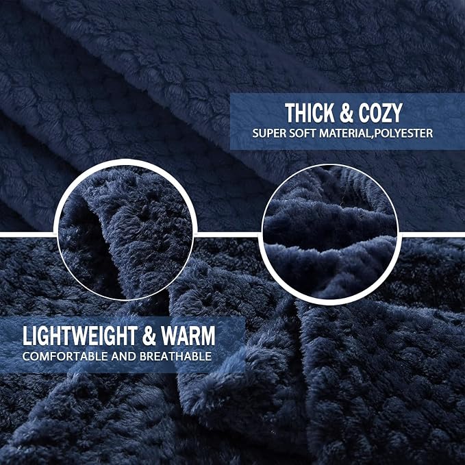 Exclusivo Mezcla Soft Waffle Fleece Bed Blanket Twin Size, Navy | Lightweight Plush Blanket for Bed, Couch, Sofa, Cozy Fluffy Design for Bedroom, Guest Room, All Season, 60x80 Inches