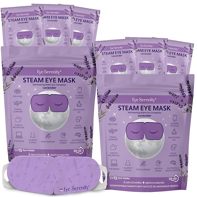 Lure Essentials Steam Eye Mask, Heated Eye Mask, Self Heating Warm Compress for Dry Eyes, Fast Relief for Stye, Puffy Sensitive Eyes, Moist Heat, Relaxation Gifts for Women and Men - Lavender
