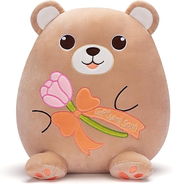 Get Well Soon Teddy Bear Plush Pillow,12" Soft Huggable Stuffed Animal Toy,Patient Feeling Better Gifts for Children, Girls, and Women