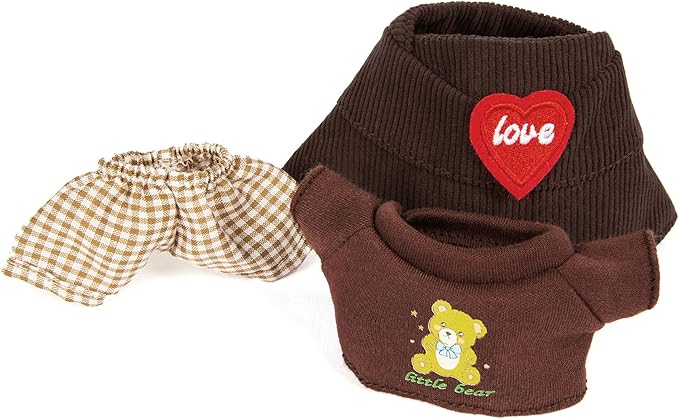 3-Piece Doll Clothes for Labubu & 17cm Dolls – Stylish Fisherman Hat Set, Kawaii Doll Outfits with Accessories for Collectors or Display - Coffee Bear (No Dolls)