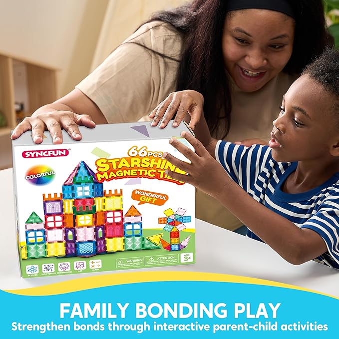 SYNCFUN 66PCS Magnetic Building Tiles, Toys for Toddler, 2D & 3D Magnet Tiles, Durable and Creative STEM Building Toys for Kids Aged 3-5 4-8, Educational Gift