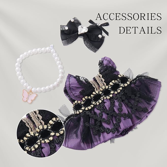 17cm Halloween Doll Clothes Set & Outfit – 3-Piece Handmade Purple Dress, Necklace and Butterfly Decor Accessories Halloween Doll Clothes, Clothes Only