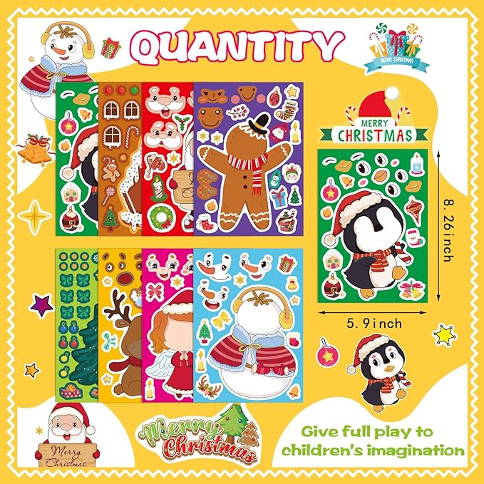 24 Sheets Christmas Stickers for Kids Make Your Own Christmas Characters Mix and Match Sticker, Make a Face Stickers Christmas Gift Stickers for Crafts Xmas Holiday Stickers Christmas Party Favor