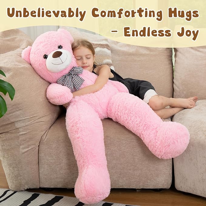 MorisMos Bow Tie Giant Teddy Bear 4 Feet, 47inch Classic Stuffed Animals Plush, Daughter Girlfriend Birthday Gift, Party Fover, Pink