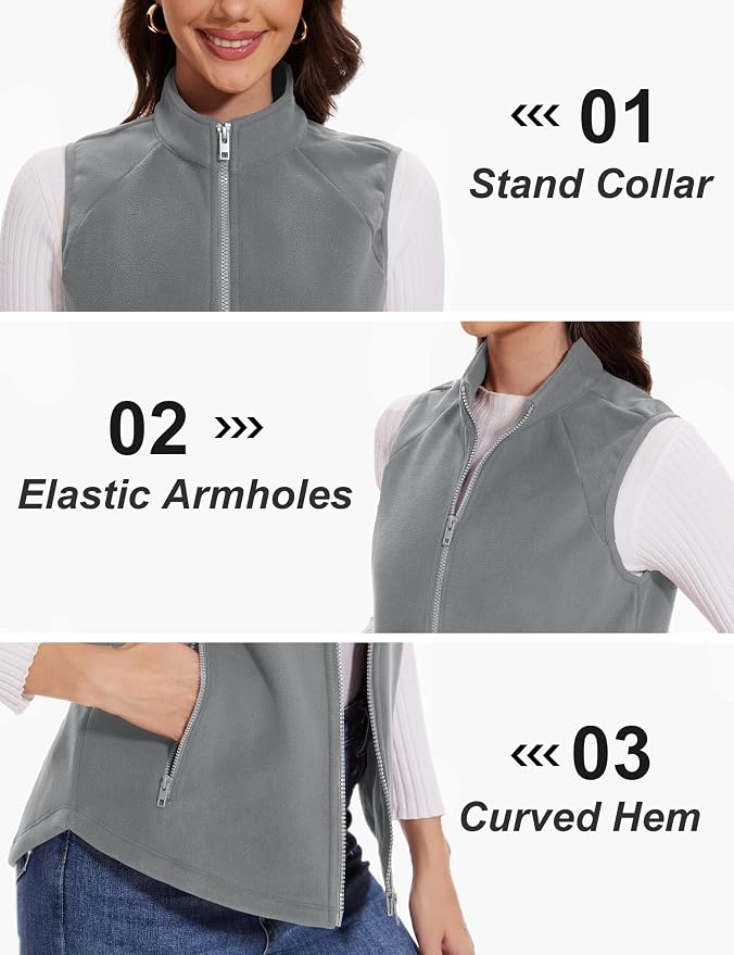 MAGCOMSEN Women's Fleece Vest with Zipper Pockets Zip Up Sleeveless Jackets Lightweight Soft Warm Polar Vest Outerwear