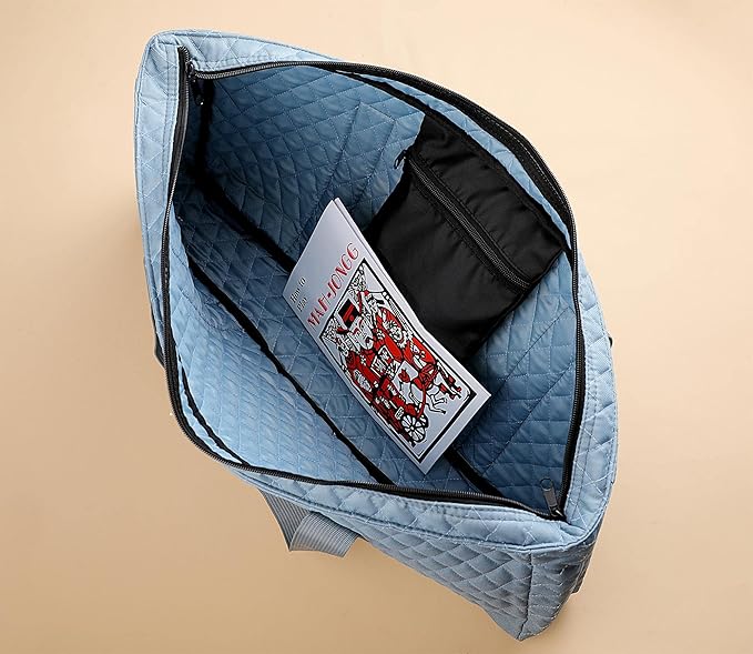 American Mahjong Game Set - Pearl Gray Quilted Soft Bag - 166 White Engraved Tiles, 4 All-in-One Rack/Pushers Complete Western Mah-Jongg, Maj Jongg, Ma Jong Set