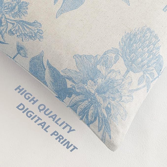 Foindtower Set of 2 Linen Floral Vintage Throw Pillow Covers Neutral Accent Decorative Cozy Cushion Covers Farmhouse Boho Home Decor for Sofa Chair Couch Bedroom Living Room,24×24 Inch,Sky Blue