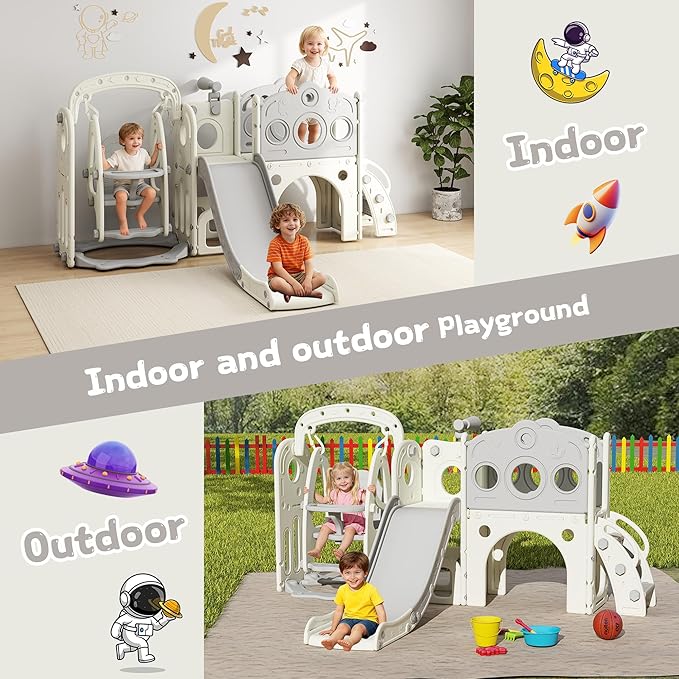 GITAWUSA 9 in 1 Toddler Slide and Swing Set, Slide for Toddlers 1-3, Kids Indoor Outdoor Playset Playground with Basketball Hoop, Telescope