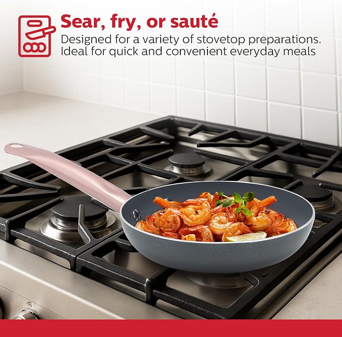 Holstein Housewares 8-IN Ceramic Non-Stick Fry Pan, Stainless Steel Golden Handle. Even Heating, PFAS and PFOA-Free, Sear, Fry, or Sauté. Compatible with Gas, Electric and Induction Cooktops