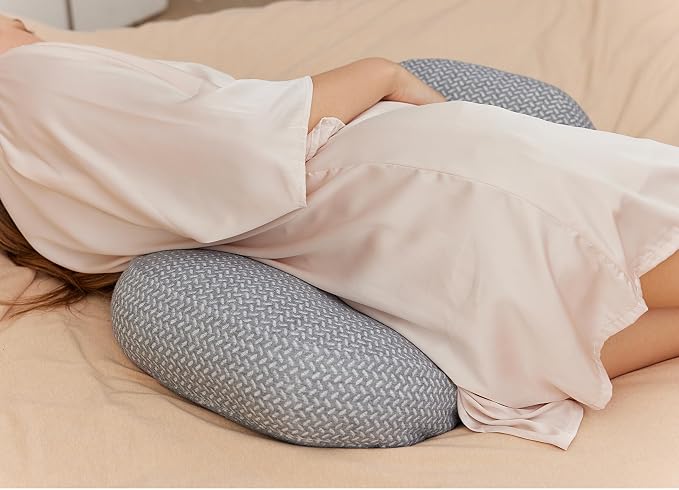 Momcozy Portable Pregnancy Pillow – W Shaped Maternity Support for Side Sleepers, Adjustable Travel Wedge Pillow for Back, Belly, and Hip Relief, Ideal for Pregnant Women, Deep Grey