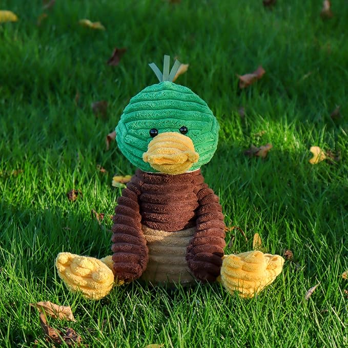 Apricot Lamb Corduroy Mallard Duck Plush Stuffed Animals for Kids, Soft Cute Plush Toys for Baby Girl and Boy, Fluffy Corduroy Mallard Green 9.9 Inches