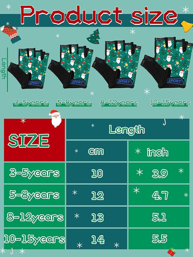Boao 3 Pairs Kids Half Finger Bike Gloves Non-Slip Breathable Adjustable Birthday Gift for Boys Girls for Bike Workout