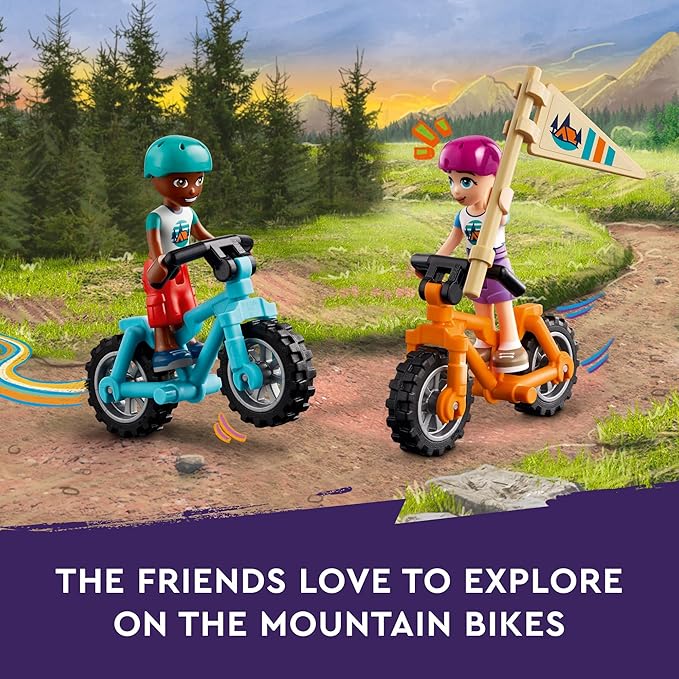 LEGO Friends Adventure Camp Cozy Cabins Camping Toy, Kids’ Nature Playset, Pretend Play Toy with 3 Mini Doll Characters and a Fox Toy Figure, Birthday Gift Idea for 7 Year Olds and Up, 42624