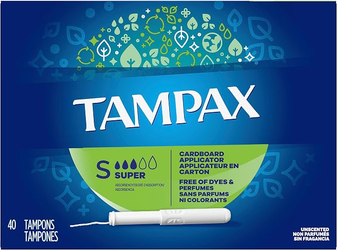 Tampax Tampons, Super Absorbency | Cardboard Applicator | Leakguard Skirt | Unscented | 40 Count Pack